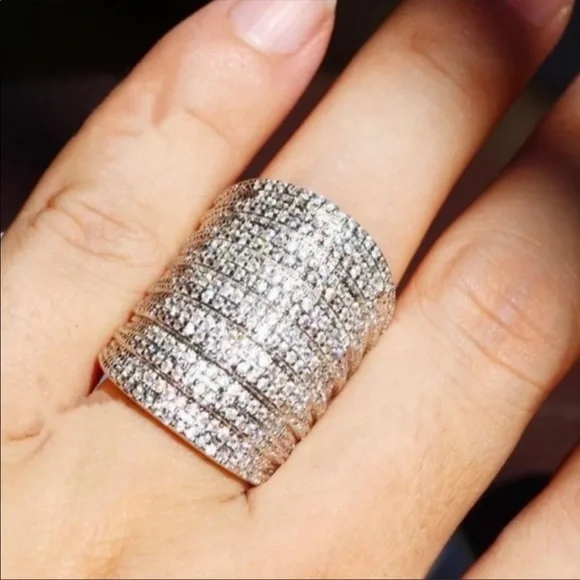 New Luxury 6.8 CT 925 Silver Big Multi Layer Diamond Ring 💍 - Picture 2 of 4
